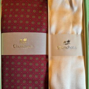 Men's Silk Scarf Set - Burgundy Pattern & soft pink floral for women